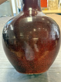 A Chinese flamb&eacute;-glazed bottle vase, 19th C.