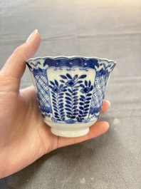 Eight Chinese blue and white cups and saucers, Kangxi mark, 19th C.