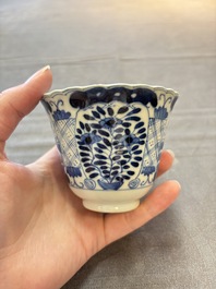 Eight Chinese blue and white cups and saucers, Kangxi mark, 19th C.