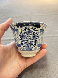 Eight Chinese blue and white cups and saucers, Kangxi mark, 19th C.