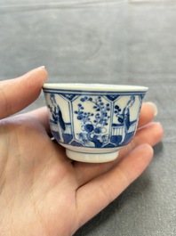 Ten Chinese blue and white cups and nine saucers, Kangxi mark, 19th C.