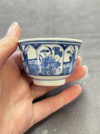 Ten Chinese blue and white cups and nine saucers, Kangxi mark, 19th C.