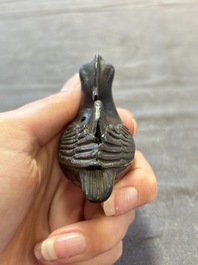 A Chinese mandarin duck-form water dropper, a hand warmer and a bronze censer, Zhen Wan 珍玩 and Zhang Mingqi Zhi 張鳴歧製 mark, 19th C.