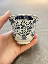 Eight Chinese blue and white cups and saucers, Kangxi mark, 19th C.