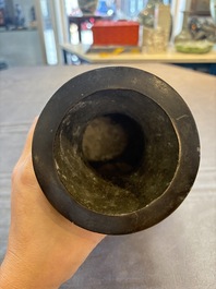 A Chinese archaistic bronze vase with 'mythical beast' handles, Yuan/Ming