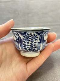 Ten Chinese blue and white cups and nine saucers, Kangxi mark, 19th C.