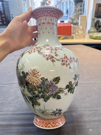 Two Chinese famille rose vases with birds and flowers, Qianlong mark, Republic