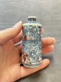 Three Chinese blue, white and copper-red snuff bottles, 19th C.