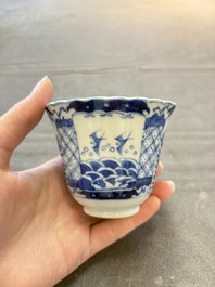 Eight Chinese blue and white cups and saucers, Kangxi mark, 19th C.