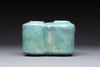 A Nishapur turquoise-glazed bowl, an inkwell and an incense burner or lantern, Iran, 10/12th C.