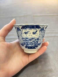 Eight Chinese blue and white cups and saucers, Kangxi mark, 19th C.