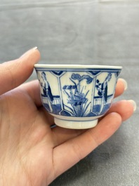 Ten Chinese blue and white cups and nine saucers, Kangxi mark, 19th C.