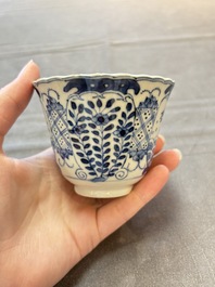 Eight Chinese blue and white cups and saucers, Kangxi mark, 19th C.