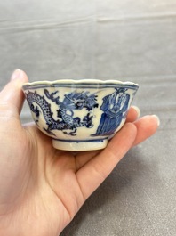 Ten Chinese blue and white cups and nine saucers, Kangxi mark, 19th C.