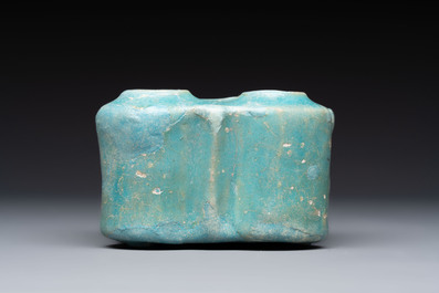 A Nishapur turquoise-glazed bowl, an inkwell and an incense burner or lantern, Iran, 10/12th C.
