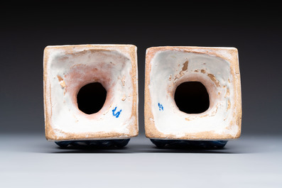 A pair of blue and white Delftware obelisks, probably France, 18th C.