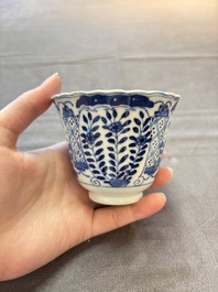 Eight Chinese blue and white cups and saucers, Kangxi mark, 19th C.