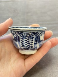Ten Chinese blue and white cups and nine saucers, Kangxi mark, 19th C.