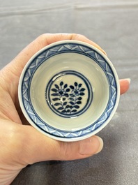 Ten Chinese blue and white cups and nine saucers, Kangxi mark, 19th C.