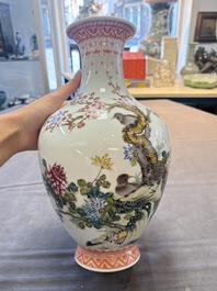 Two Chinese famille rose vases with birds and flowers, Qianlong mark, Republic