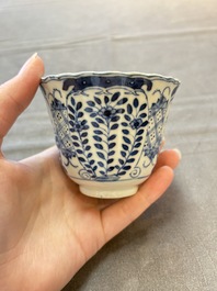 Eight Chinese blue and white cups and saucers, Kangxi mark, 19th C.