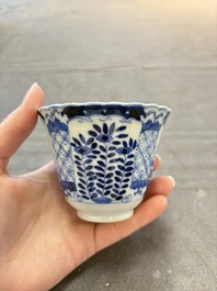 Eight Chinese blue and white cups and saucers, Kangxi mark, 19th C.