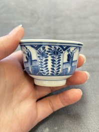 Ten Chinese blue and white cups and nine saucers, Kangxi mark, 19th C.
