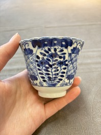 Eight Chinese blue and white cups and saucers, Kangxi mark, 19th C.