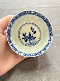 Ten Chinese blue and white cups and nine saucers, Kangxi mark, 19th C.