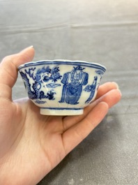 Ten Chinese blue and white cups and nine saucers, Kangxi mark, 19th C.