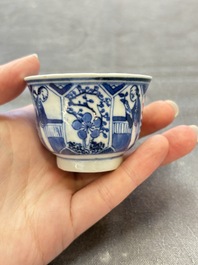 Ten Chinese blue and white cups and nine saucers, Kangxi mark, 19th C.