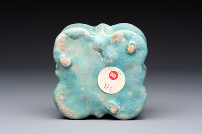A Nishapur turquoise-glazed bowl, an inkwell and an incense burner or lantern, Iran, 10/12th C.