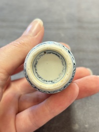 Three Chinese blue, white and copper-red snuff bottles, 19th C.