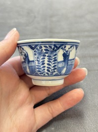 Ten Chinese blue and white cups and nine saucers, Kangxi mark, 19th C.