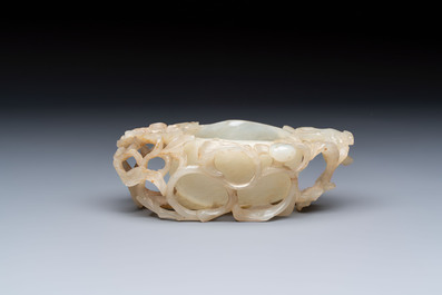 A Chinese jade peach-form brush washer, 19th C.