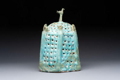 A Nishapur turquoise-glazed bowl, an inkwell and an incense burner or lantern, Iran, 10/12th C.