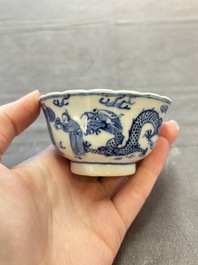 Ten Chinese blue and white cups and nine saucers, Kangxi mark, 19th C.