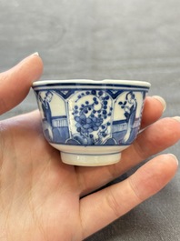 Ten Chinese blue and white cups and nine saucers, Kangxi mark, 19th C.