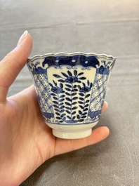 Eight Chinese blue and white cups and saucers, Kangxi mark, 19th C.