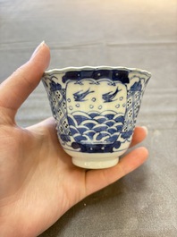 Eight Chinese blue and white cups and saucers, Kangxi mark, 19th C.