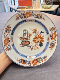 Eight Chinese Imari-style 'flower basket' plates, Yongzheng