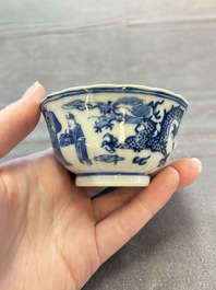 Ten Chinese blue and white cups and nine saucers, Kangxi mark, 19th C.