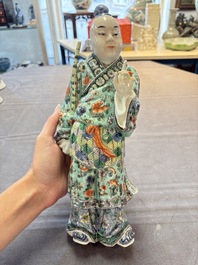 A Chinese famille verte figure of Han Xiangzi 韓湘子, Jiangxi mark, 19th C.