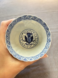 Eight Chinese blue and white cups and saucers, Kangxi mark, 19th C.