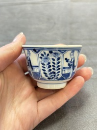 Ten Chinese blue and white cups and nine saucers, Kangxi mark, 19th C.