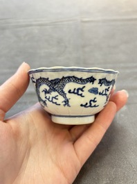 Ten Chinese blue and white cups and nine saucers, Kangxi mark, 19th C.