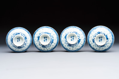 Ten Chinese blue and white cups, seven covers and eight stands, 19/20th C.