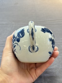 A Chinese verte-Imari teapot and a blue and white teapot with floral design, Kangxi