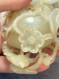 A Chinese jade peach-form brush washer, 19th C.