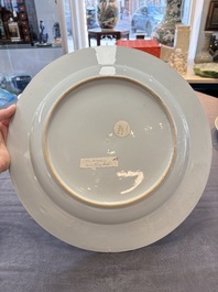 Two large Chinese Meissen-style export dishes with a hunting scene, Qianlong